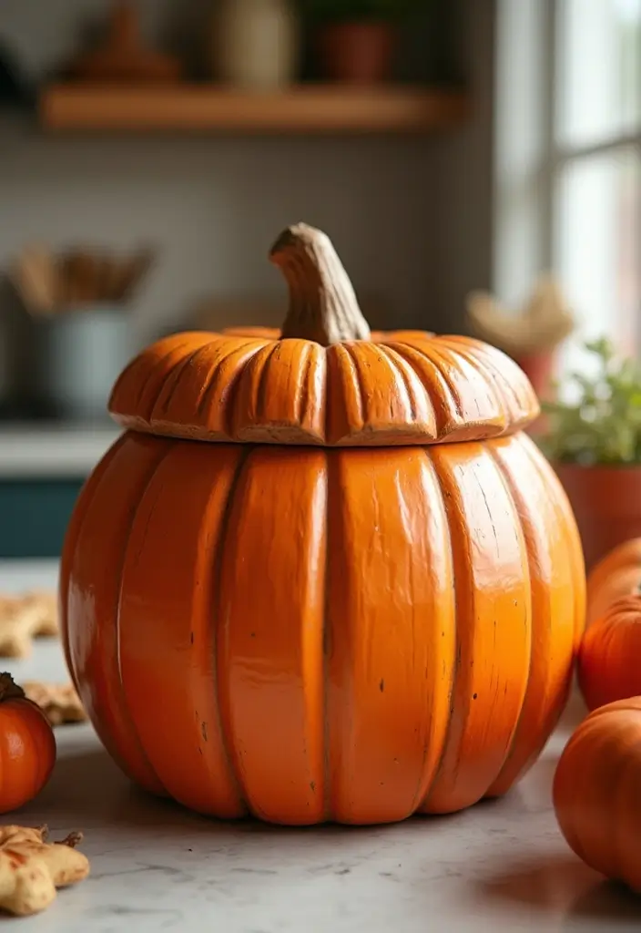 29 Wooden Pumpkin Painting Ideas That Add Rustic Charm to Your Home - 24. Cookie Jar Pumpkin