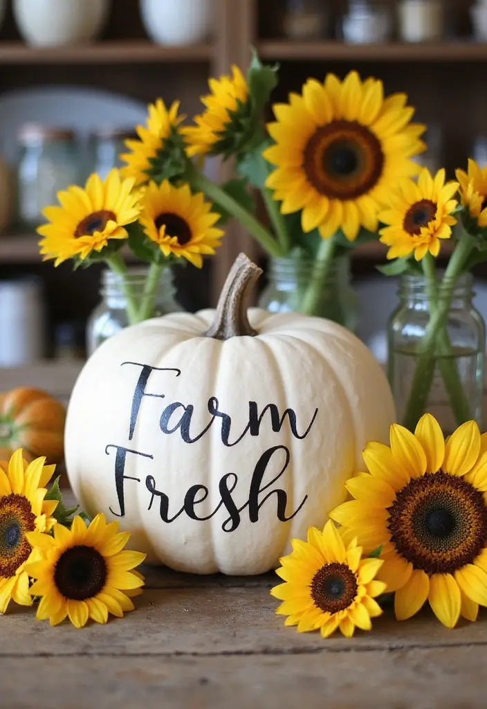 29 Wooden Pumpkin Painting Ideas That Add Rustic Charm to Your Home - 3. Farm Fresh Pumpkin with Signage