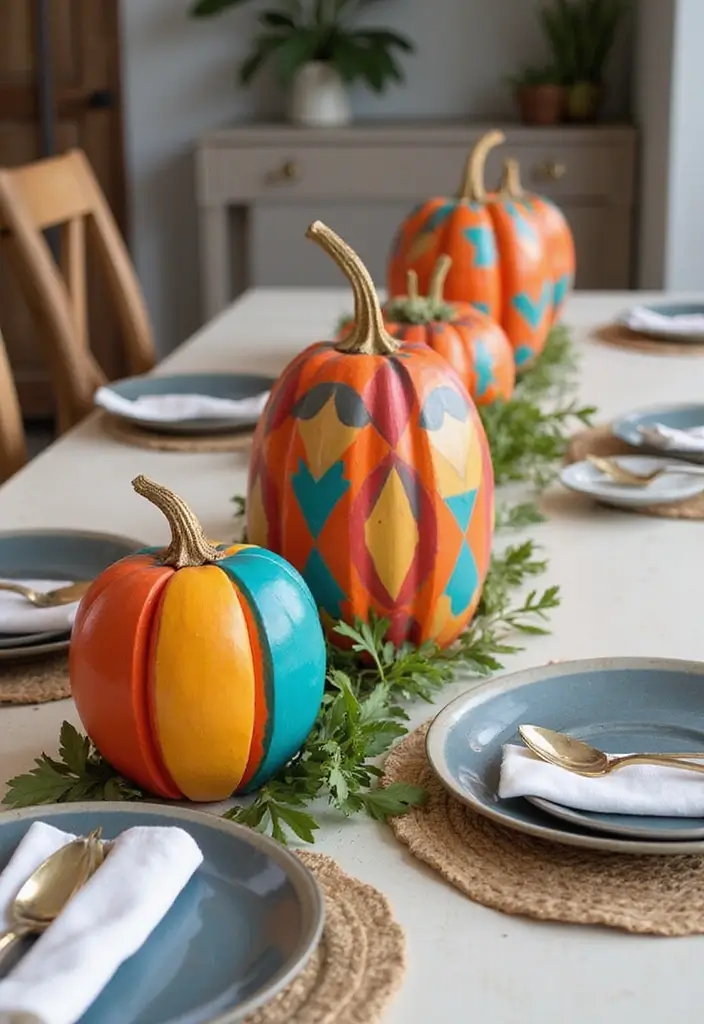 29 Wooden Pumpkin Painting Ideas That Add Rustic Charm to Your Home - 4. Geometric Patterns