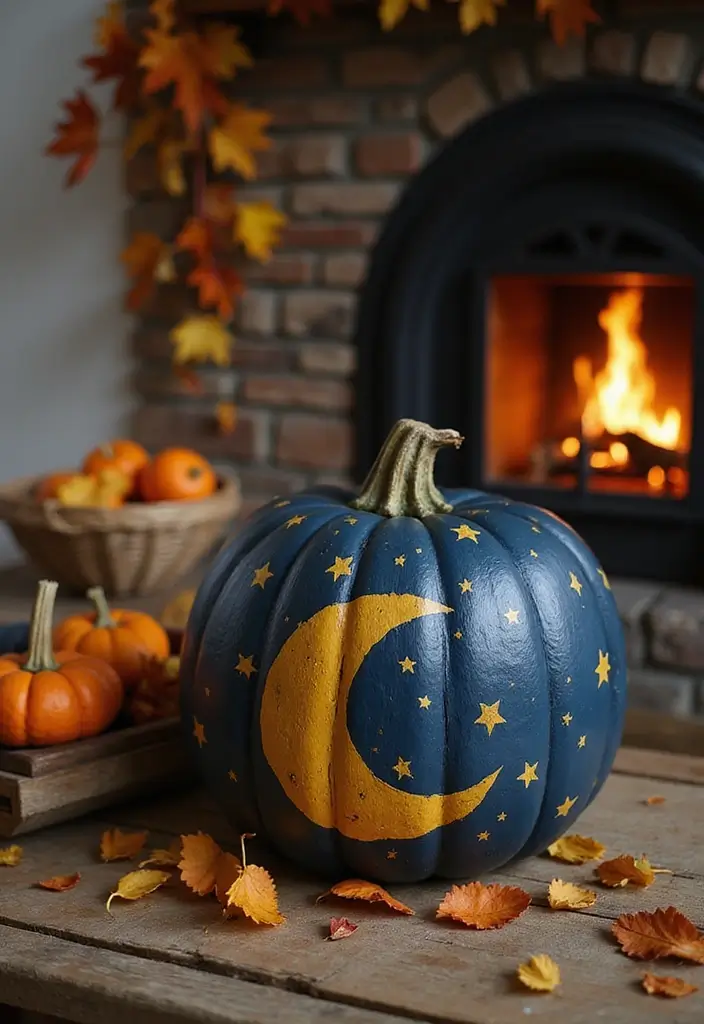 29 Wooden Pumpkin Painting Ideas That Add Rustic Charm to Your Home - 5. Harvest Moon Pumpkin