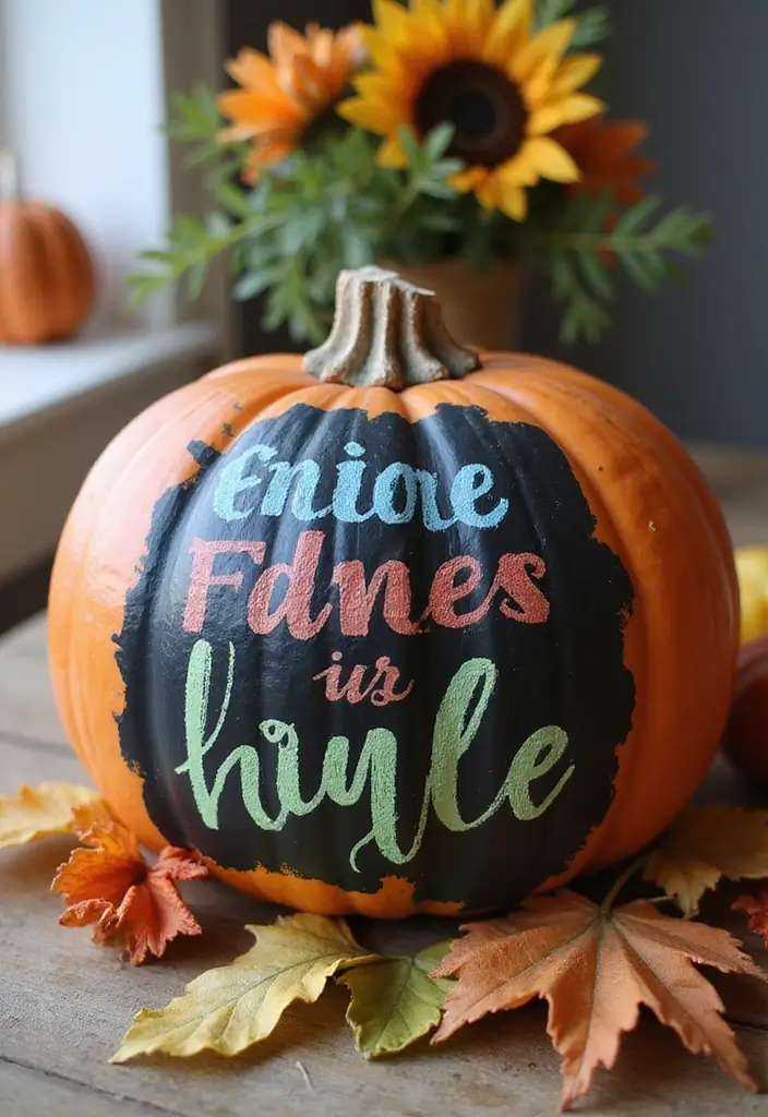 29 Wooden Pumpkin Painting Ideas That Add Rustic Charm to Your Home - 6. Chalkboard Pumpkin