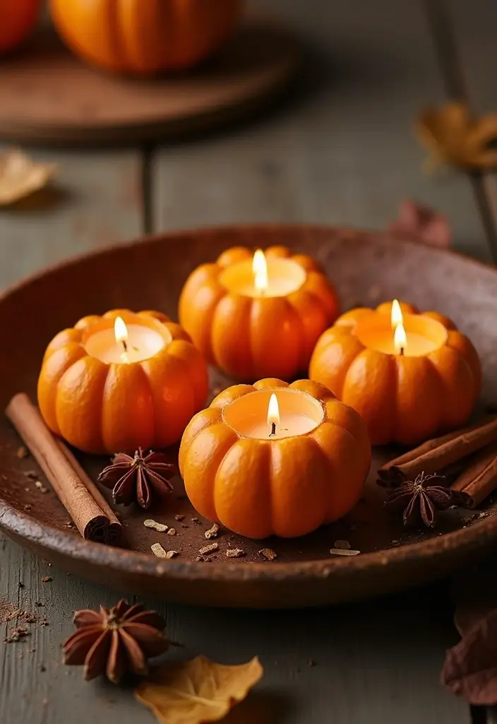 30+ Autumn Craft Ideas For Adults That Make Cozy Seasonal Decor 4 30+ Autumn Craft Ideas For Adults That Make Cozy Seasonal Decor - 2. Pumpkin Spice Candle Centerpiece