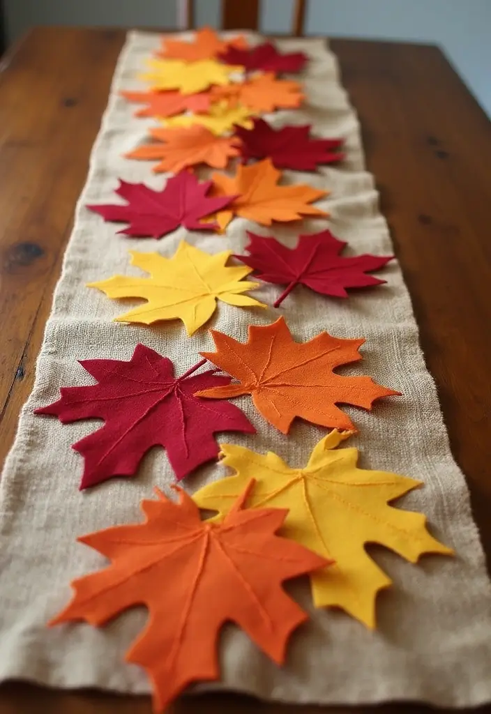30+ Autumn Craft Ideas For Adults That Make Cozy Seasonal Decor 11 30+ Autumn Craft Ideas For Adults That Make Cozy Seasonal Decor - 3. Fall Leaves Table Runner