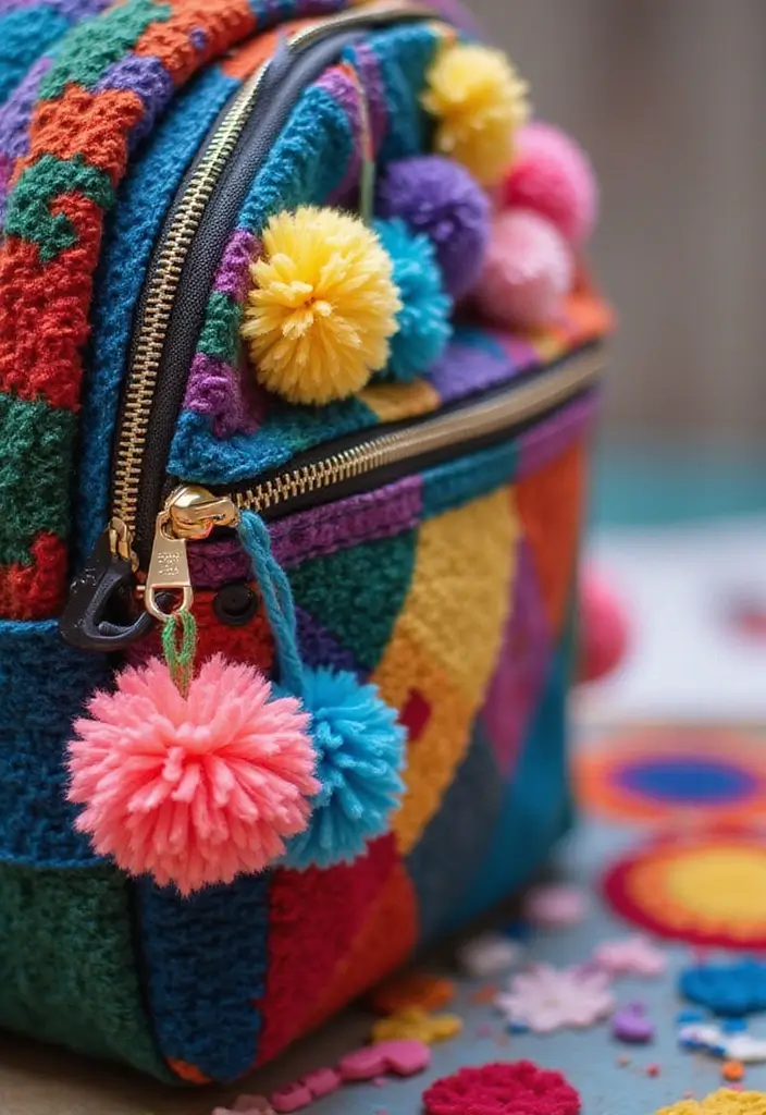 30+ Backpack Decoration Ideas That Make School Bags Cute and Unique - 1. Colorful Pom-Pom Accents