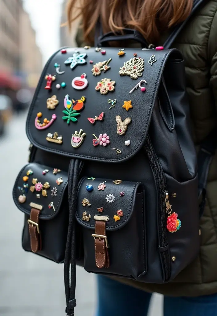 30+ Backpack Decoration Ideas That Make School Bags Cute and Unique - 14. Funky Safety Pins
