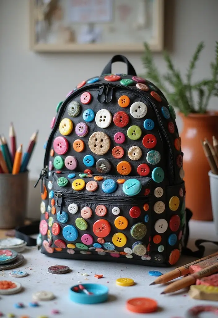 30+ Backpack Decoration Ideas That Make School Bags Cute and Unique - 16. Playful Button Collections