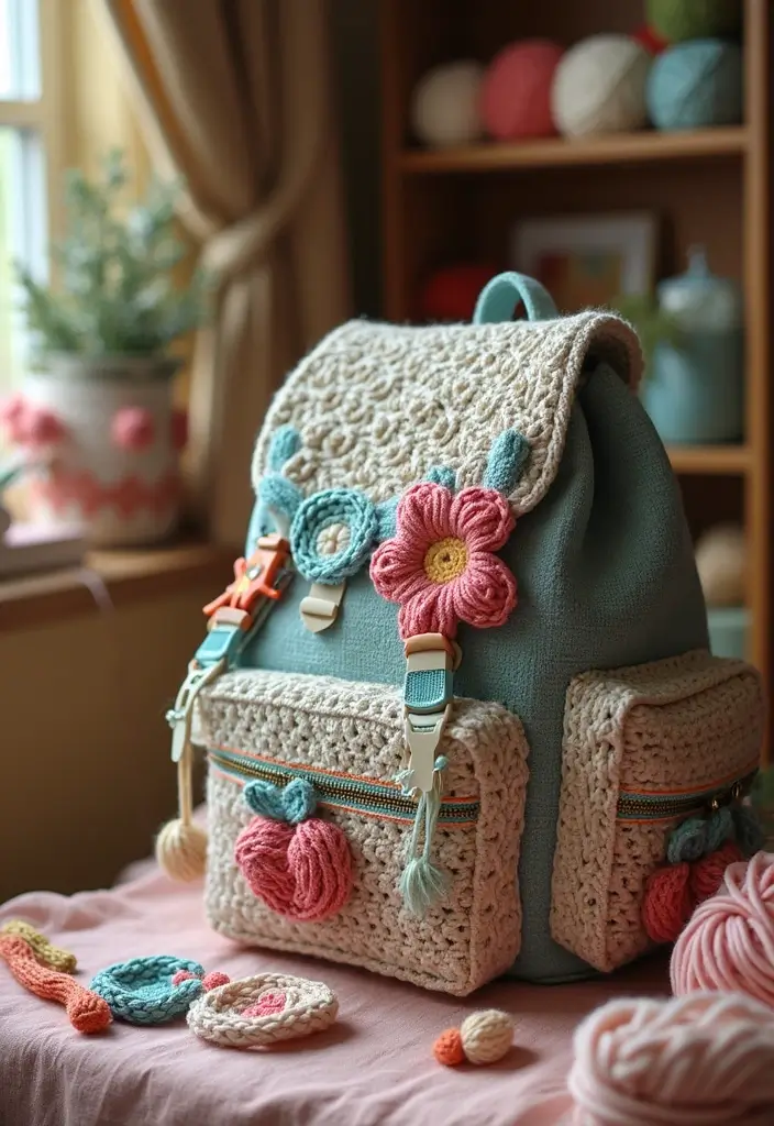30+ Backpack Decoration Ideas That Make School Bags Cute and Unique - 17. Adorable Crochet Accents