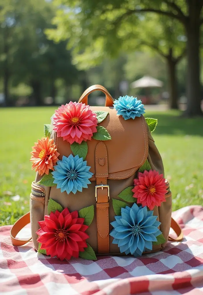 30+ Backpack Decoration Ideas That Make School Bags Cute and Unique - 5. Whimsical Fabric Flowers