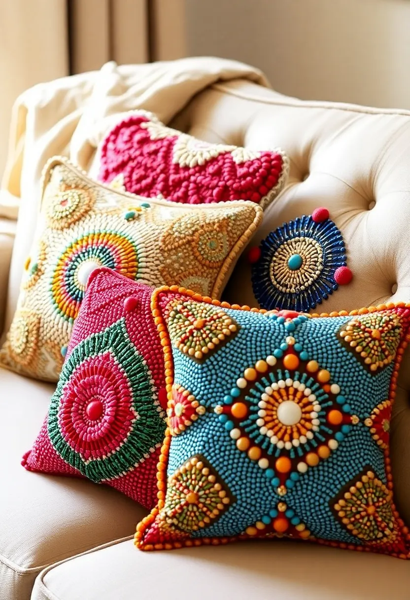 30+ Bead Craft Ideas That Turn Tiny Beads Into Stunning Art - 16. Beaded Pillow Covers