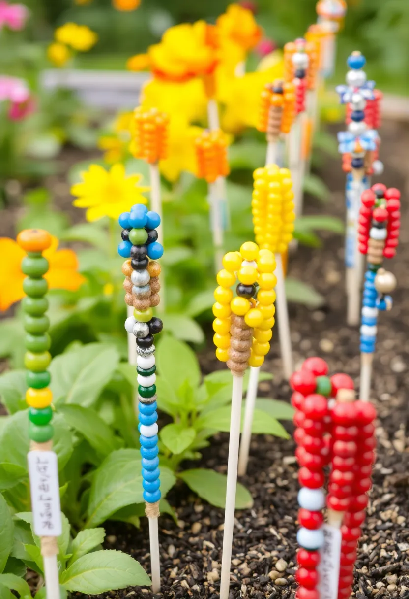 30+ Bead Craft Ideas That Turn Tiny Beads Into Stunning Art - 30. Beaded Garden Markers