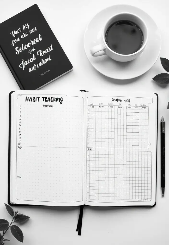 30+ Black and White Journal Ideas That Make Writing Stylish and Chic - 13. Habit Tracking Pages