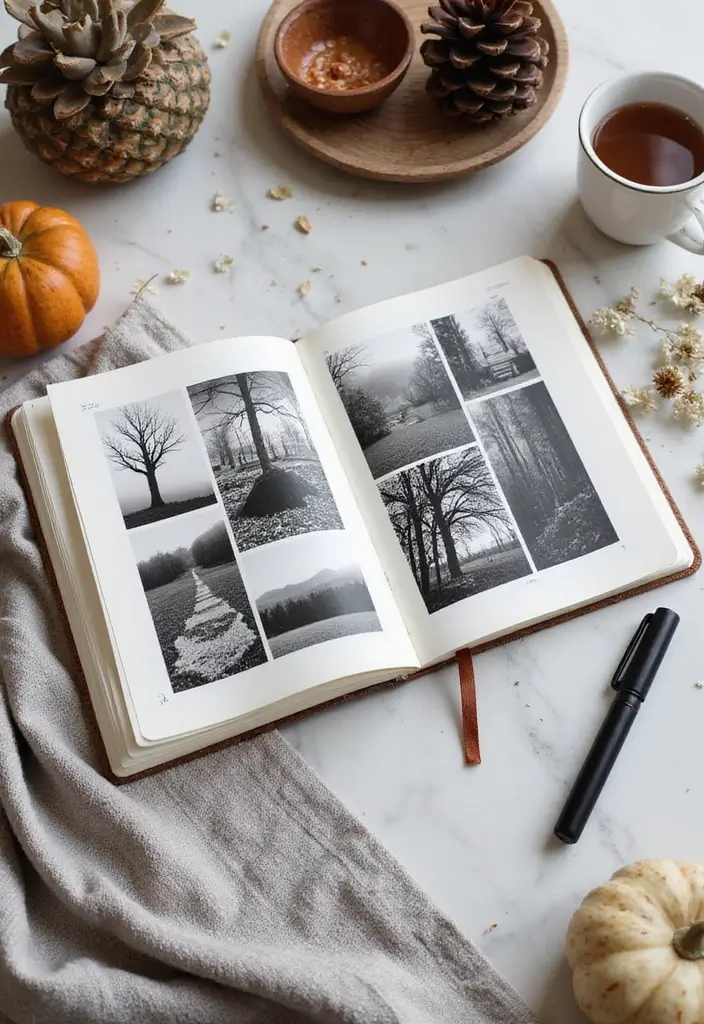 30+ Black and White Journal Ideas That Make Writing Stylish and Chic - 16. Seasonal Mood Boards