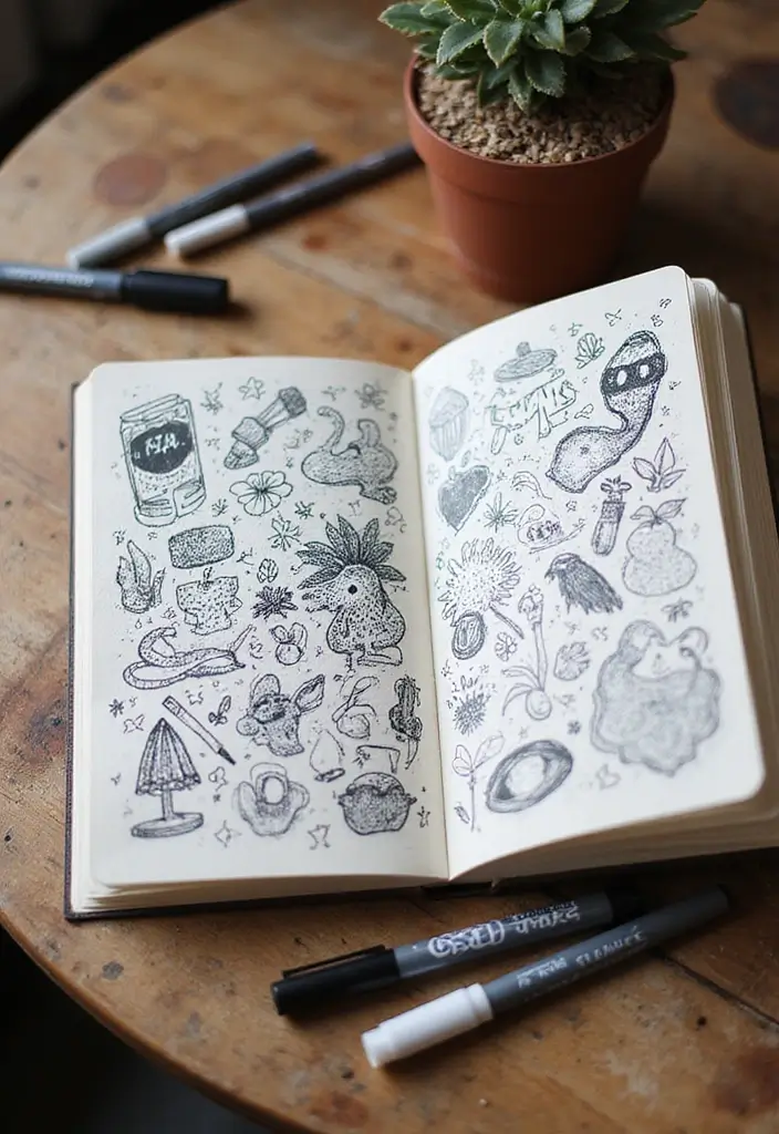30+ Black and White Journal Ideas That Make Writing Stylish and Chic - 7. Doodle and Sketch Pages