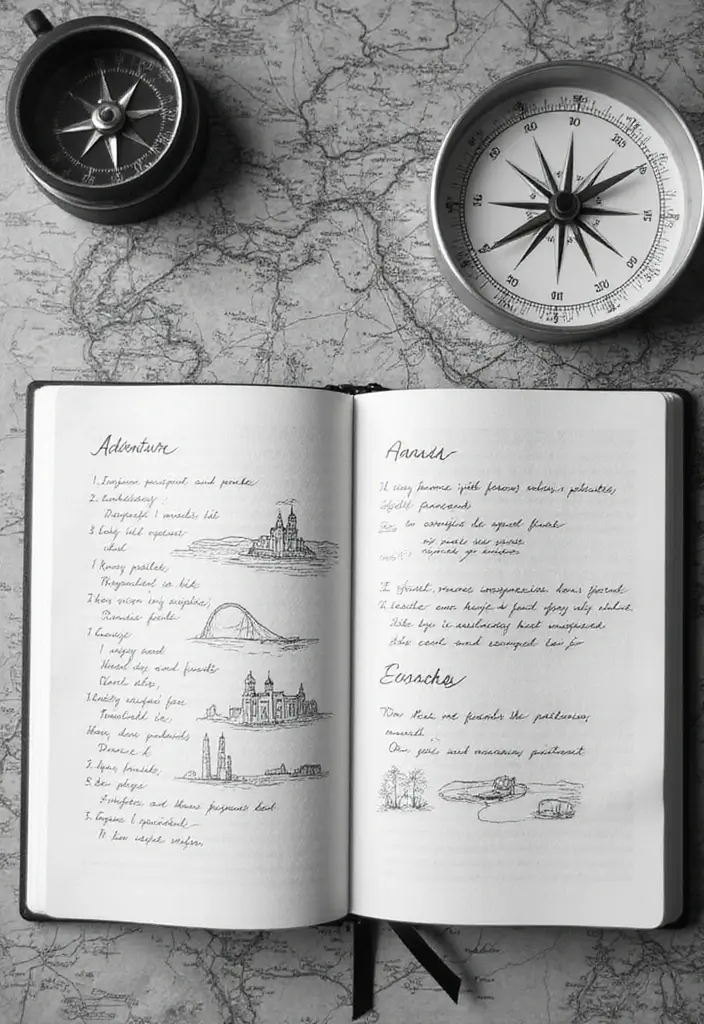 30+ Black and White Journal Ideas That Make Writing Stylish and Chic - 9. Travel Diary Entries