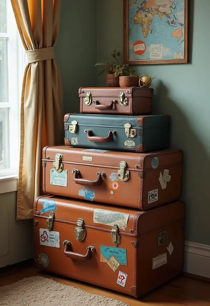 30+ Box Decoration Ideas That Make Storage Stylish and Personalized - 21. Vintage Suitcases for Storage