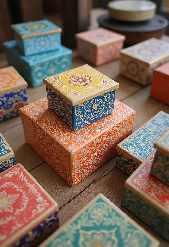 30+ Box Decoration Ideas That Make Storage Stylish and Personalized - 5. Painted Boxes with Stencils