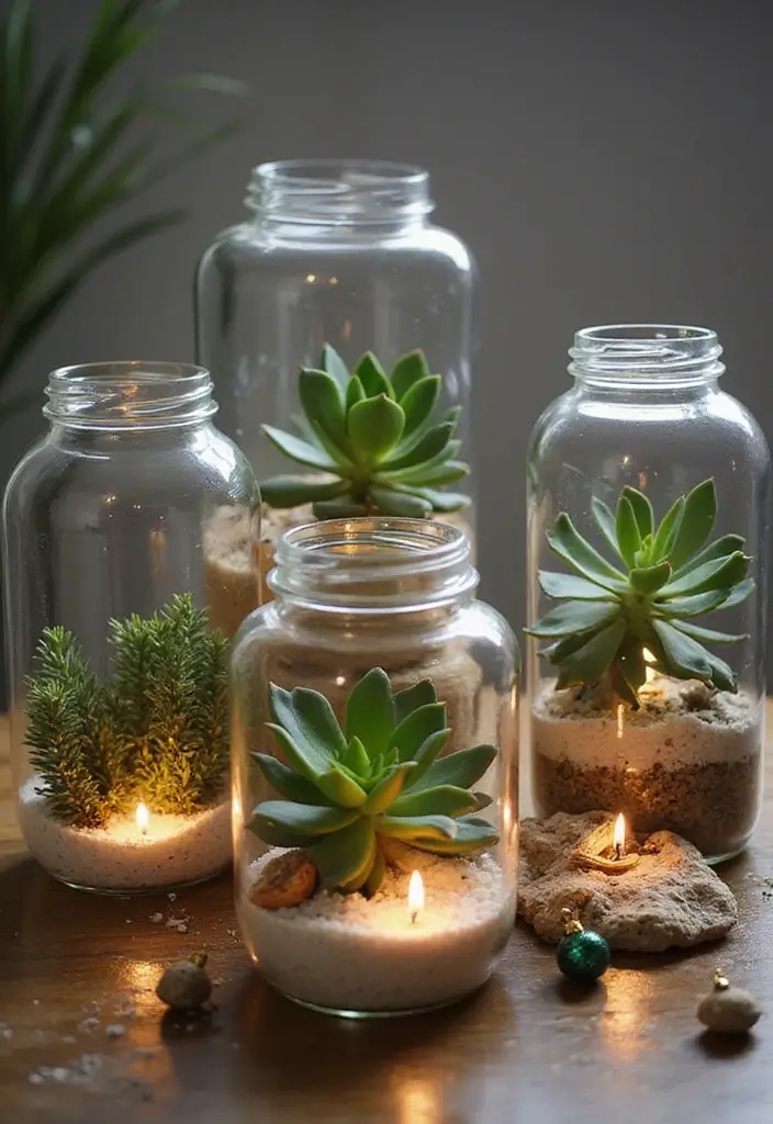 30+ Christmas Craft Ideas That Bring Holiday Cheer to Your Home - 29. Decorative Jar Terrariums