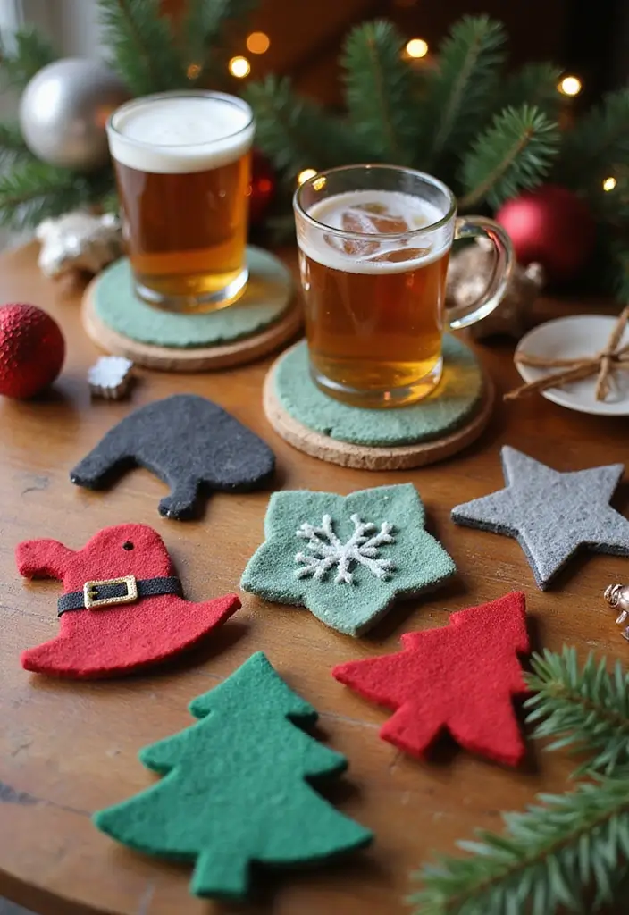 30+ Christmas Craft Ideas That Bring Holiday Cheer to Your Home - 30. Handmade Felt Coasters