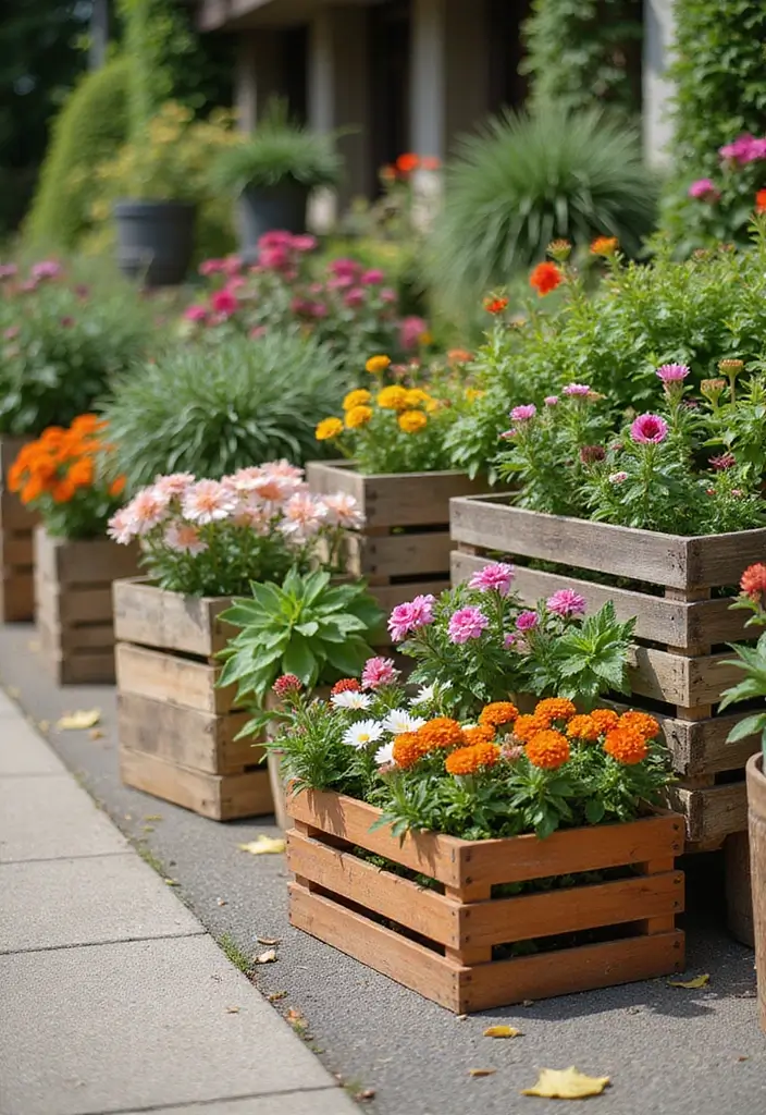 30+ DIY Flower Pot Decoration Ideas That Bring Life and Style to Plants - 11. Upcycled Wooden Crates