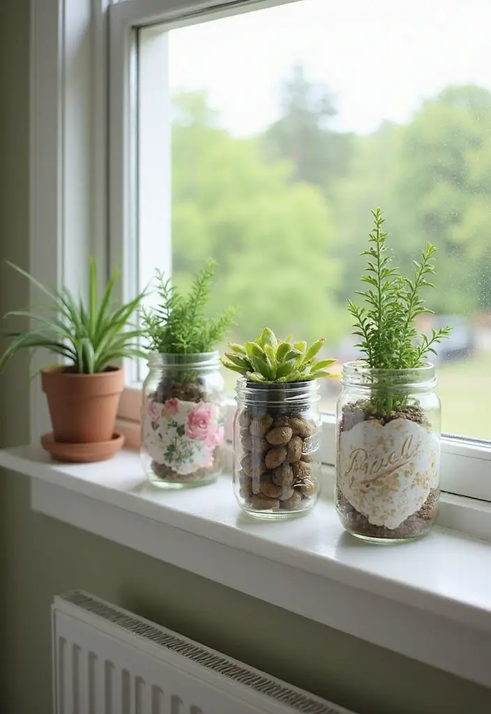30+ DIY Flower Pot Decoration Ideas That Bring Life and Style to Plants - 13. Embellished Glass Jars