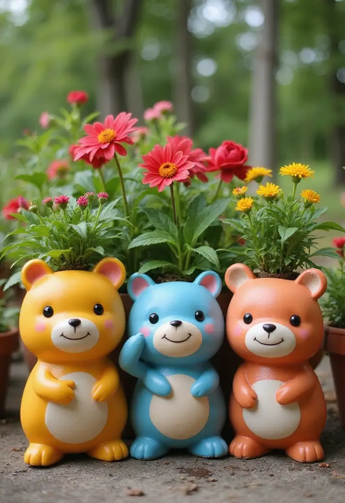 30+ DIY Flower Pot Decoration Ideas That Bring Life and Style to Plants - 15. Whimsical Animal Planters