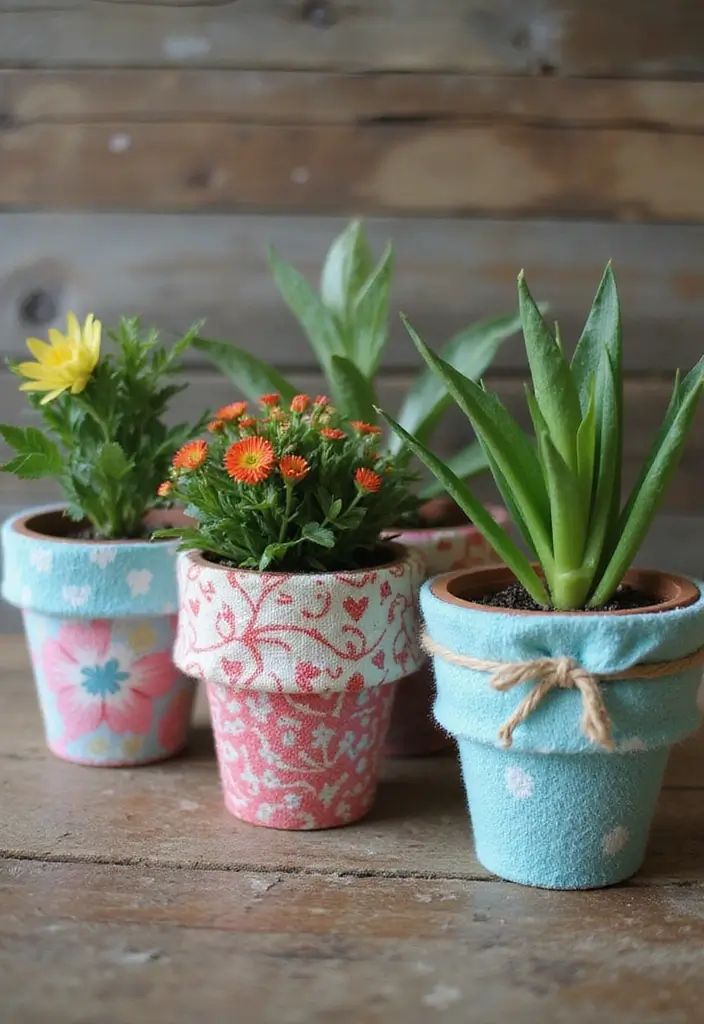 30+ DIY Flower Pot Decoration Ideas That Bring Life and Style to Plants - 2. Fabric-Wrapped Pots