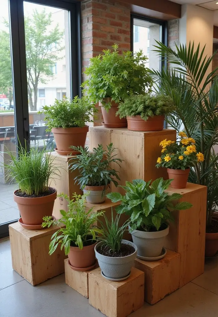 30+ DIY Flower Pot Decoration Ideas That Bring Life and Style to Plants - 22. Wooden Block Plant Display