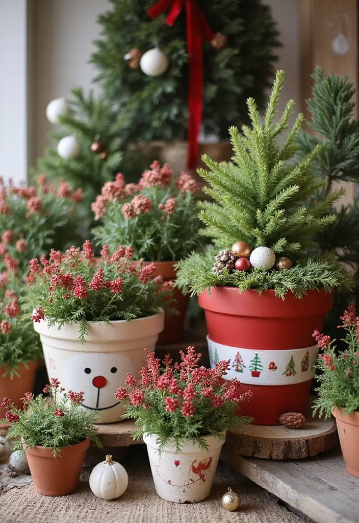 30+ DIY Flower Pot Decoration Ideas That Bring Life and Style to Plants - 23. Holiday Themed Flower Pots