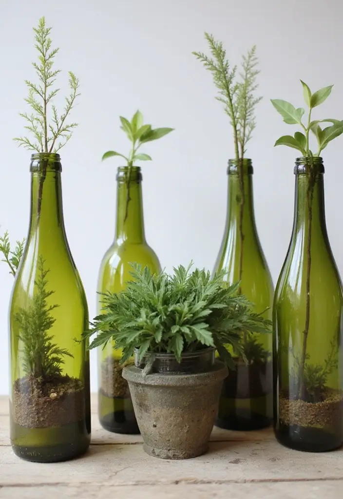 30+ DIY Flower Pot Decoration Ideas That Bring Life and Style to Plants - 26. Upcycled Glass Bottles