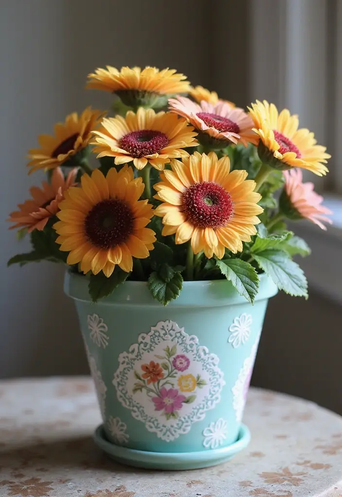 30+ DIY Flower Pot Decoration Ideas That Bring Life and Style to Plants - 28. Painted Lace Pots