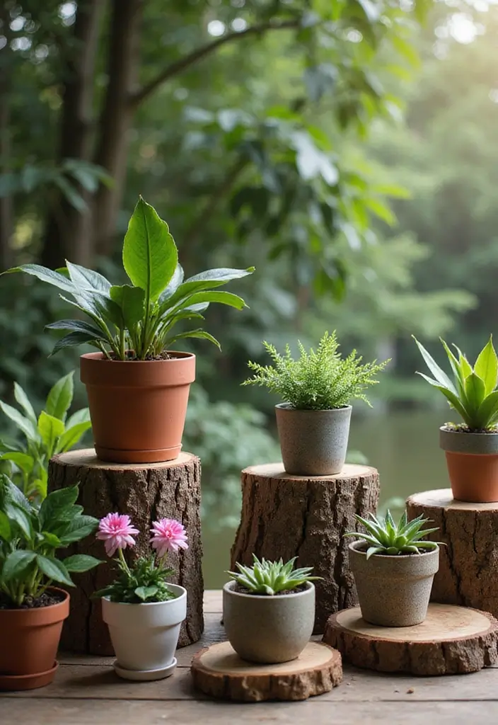 30+ DIY Flower Pot Decoration Ideas That Bring Life and Style to Plants - 29. Creative Wood Slice Stands