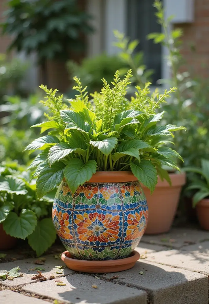 30+ DIY Flower Pot Decoration Ideas That Bring Life and Style to Plants - 4. Mosaic Tile Pots