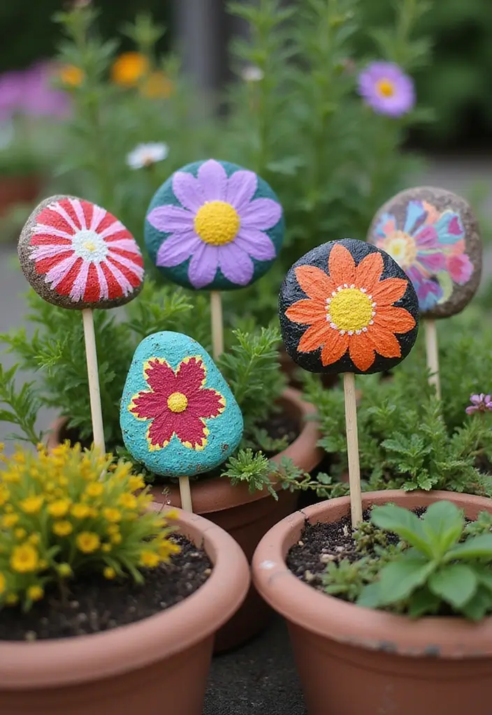 30+ DIY Flower Pot Decoration Ideas That Bring Life and Style to Plants - 8. Painted Rock Plant Markers