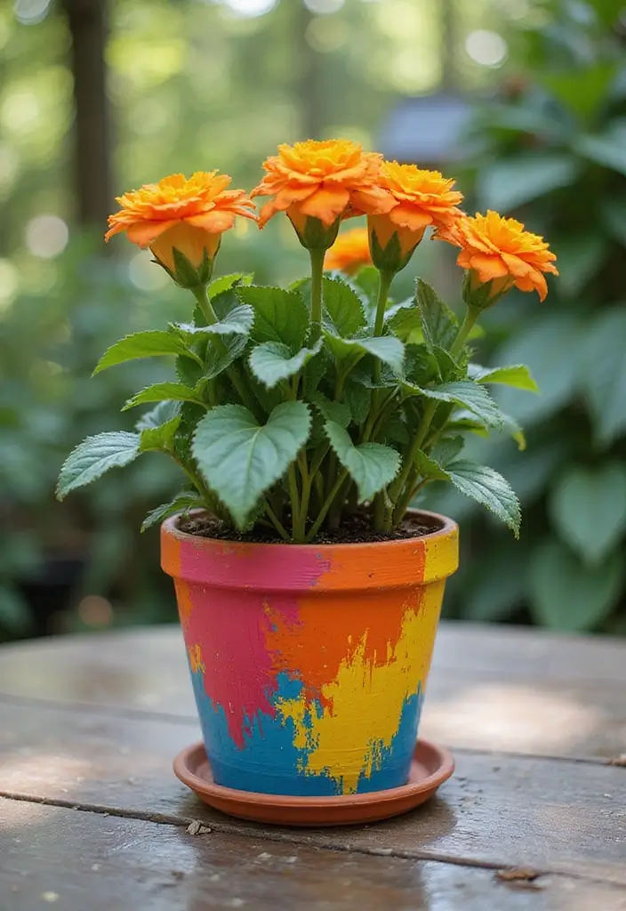 30+ DIY Flower Pot Painting Ideas That Make Gardens Bright and Fun - 14. Artistic Brush Strokes