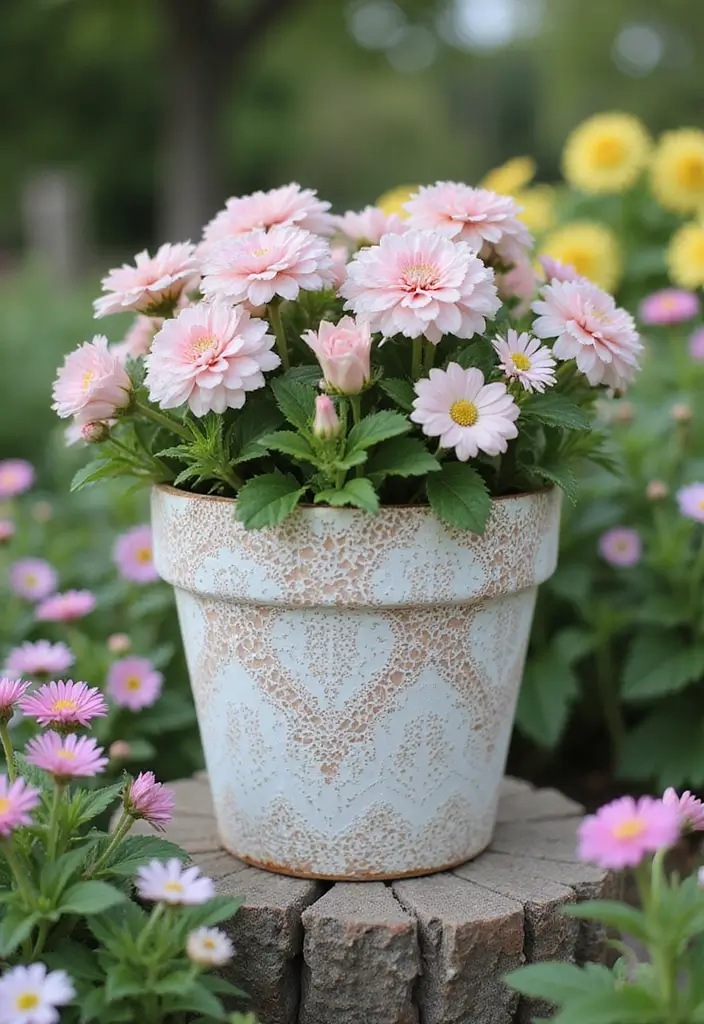 30+ DIY Flower Pot Painting Ideas That Make Gardens Bright and Fun - 16. Vintage Lace Patterns