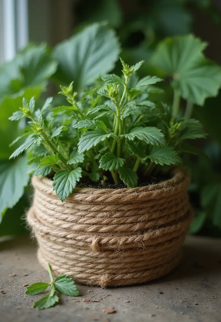 30+ DIY Flower Pot Painting Ideas That Make Gardens Bright and Fun - 18. Earthy Textures with Natural Elements