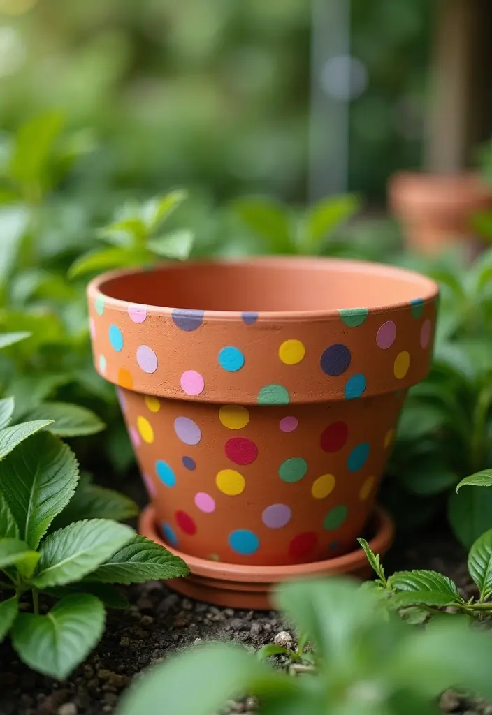 30+ DIY Flower Pot Painting Ideas That Make Gardens Bright and Fun - 2. Polka Dot Paradise
