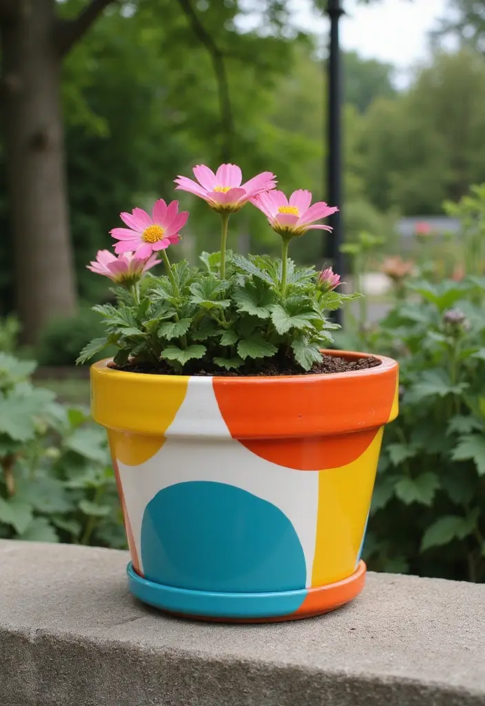 30+ DIY Flower Pot Painting Ideas That Make Gardens Bright and Fun - 21. Color-Blocked Designs