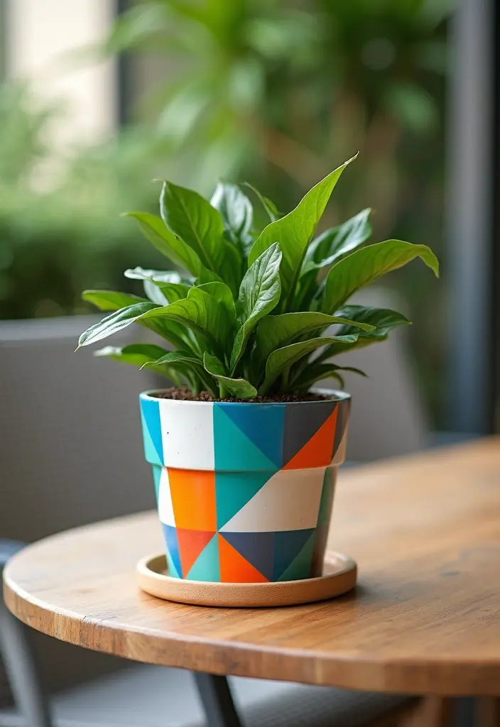 30+ DIY Flower Pot Painting Ideas That Make Gardens Bright and Fun - 3. Chic Geometric Patterns