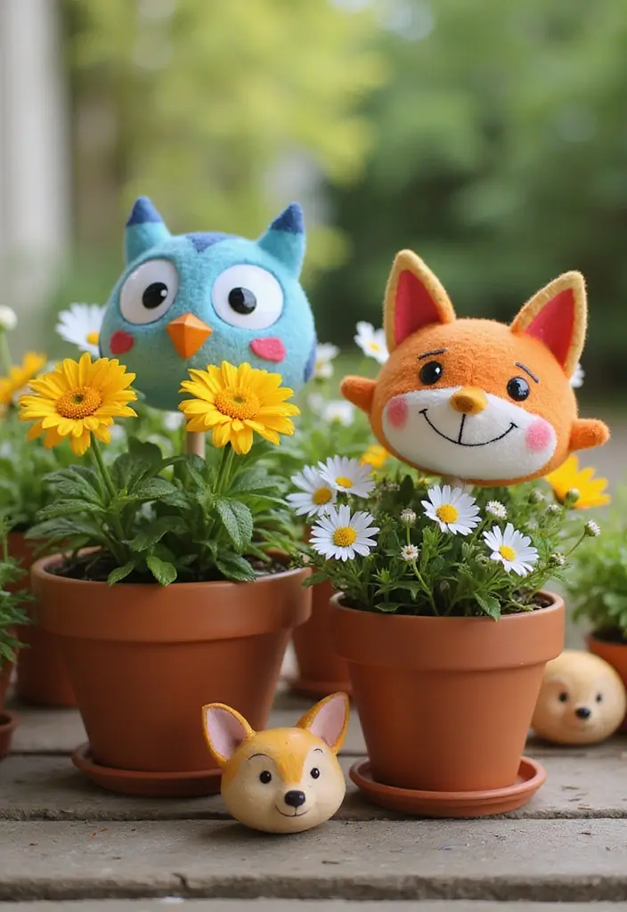 30+ DIY Flower Pot Painting Ideas That Make Gardens Bright and Fun - 4. Whimsical Animal Faces
