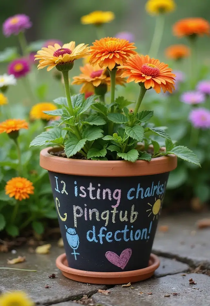 30+ DIY Flower Pot Painting Ideas That Make Gardens Bright and Fun - 8. Chalkboard Paint for Personalization