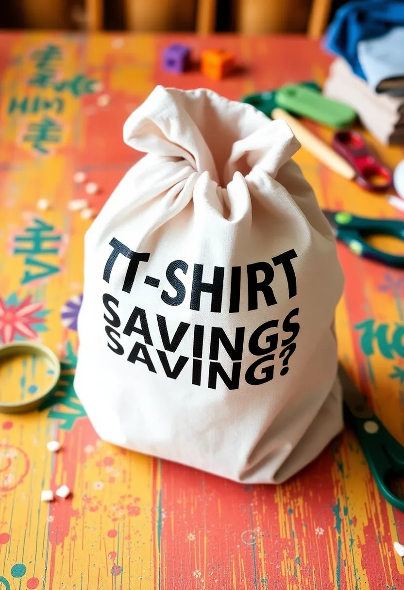 30+ DIY Savings Box Ideas That Encourage Fun and Smart Saving - 29. Upcycled T-Shirt Savings Bag