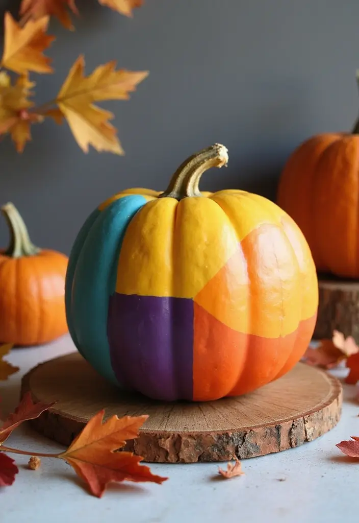 30+ Easy Creative Pumpkin Painting Ideas That Anyone Can Try at Home - 11. Color-Blocked Designs