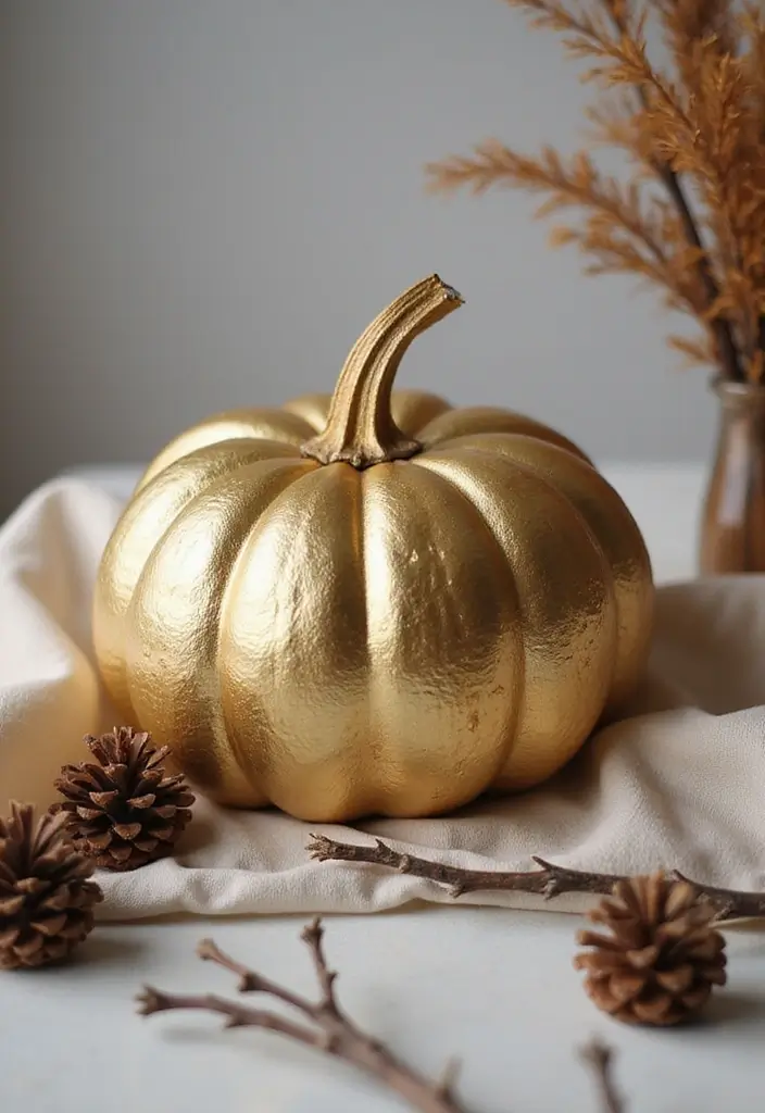 30+ Easy Creative Pumpkin Painting Ideas That Anyone Can Try at Home - 2. Metallic Elegance
