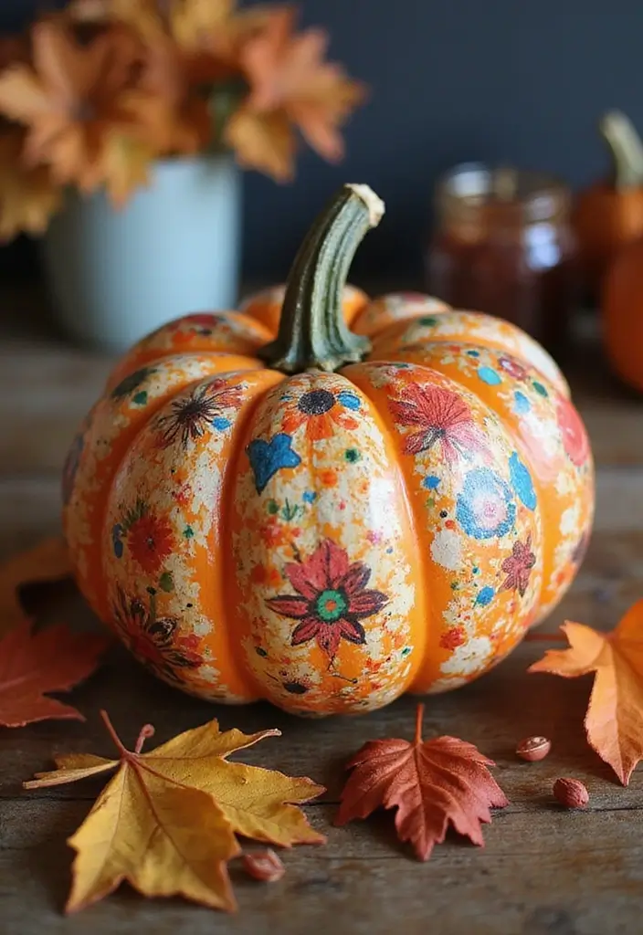 30+ Easy Creative Pumpkin Painting Ideas That Anyone Can Try at Home - 21. Mixed Media Madness