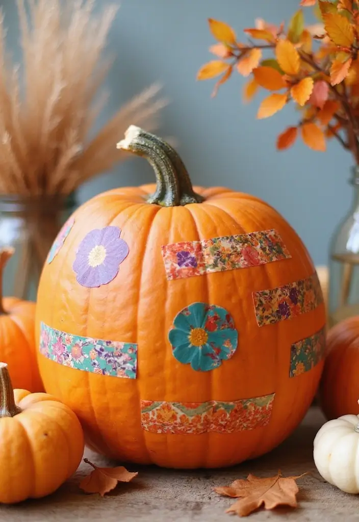 30+ Easy Creative Pumpkin Painting Ideas That Anyone Can Try at Home - 24. Washi Tape Details