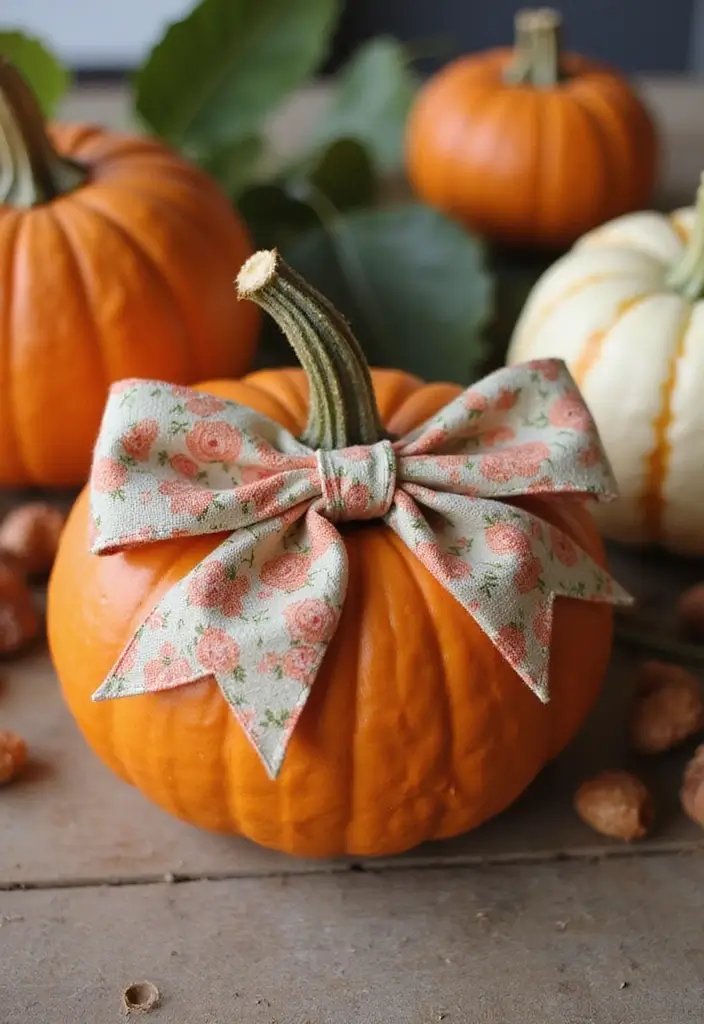 30+ Easy Creative Pumpkin Painting Ideas That Anyone Can Try at Home - 25. Tie-On Decorations