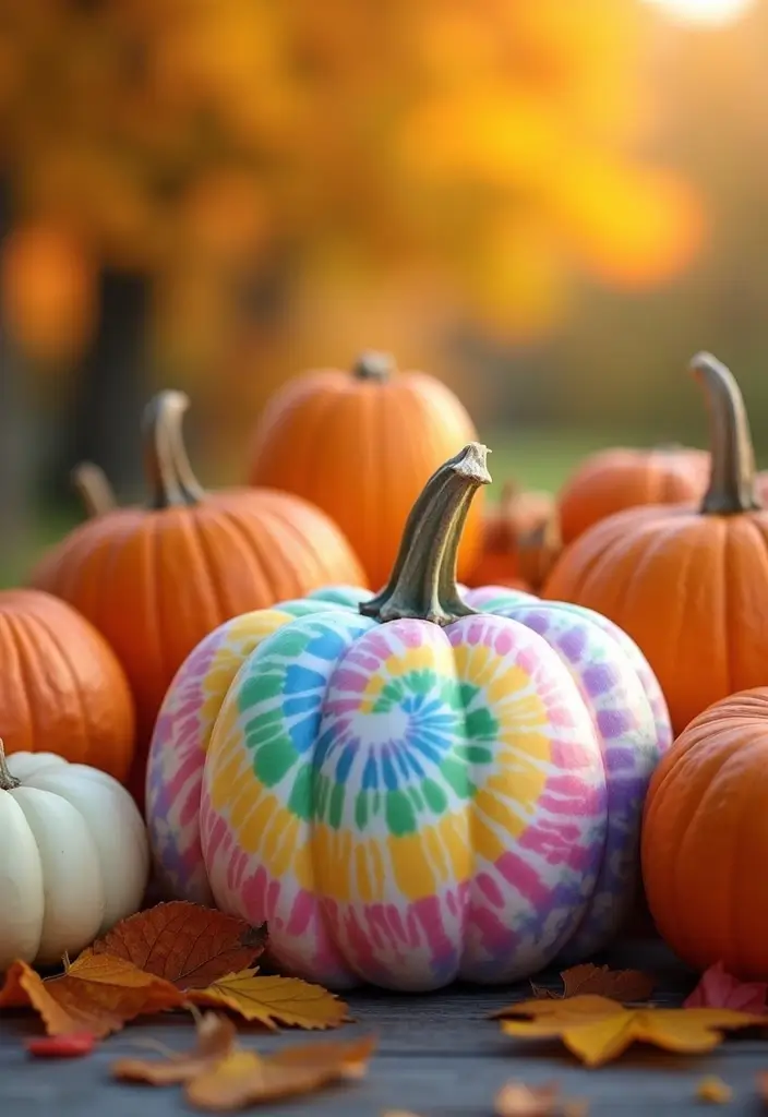 30+ Easy Creative Pumpkin Painting Ideas That Anyone Can Try at Home - 7. Tie-Dye Twist