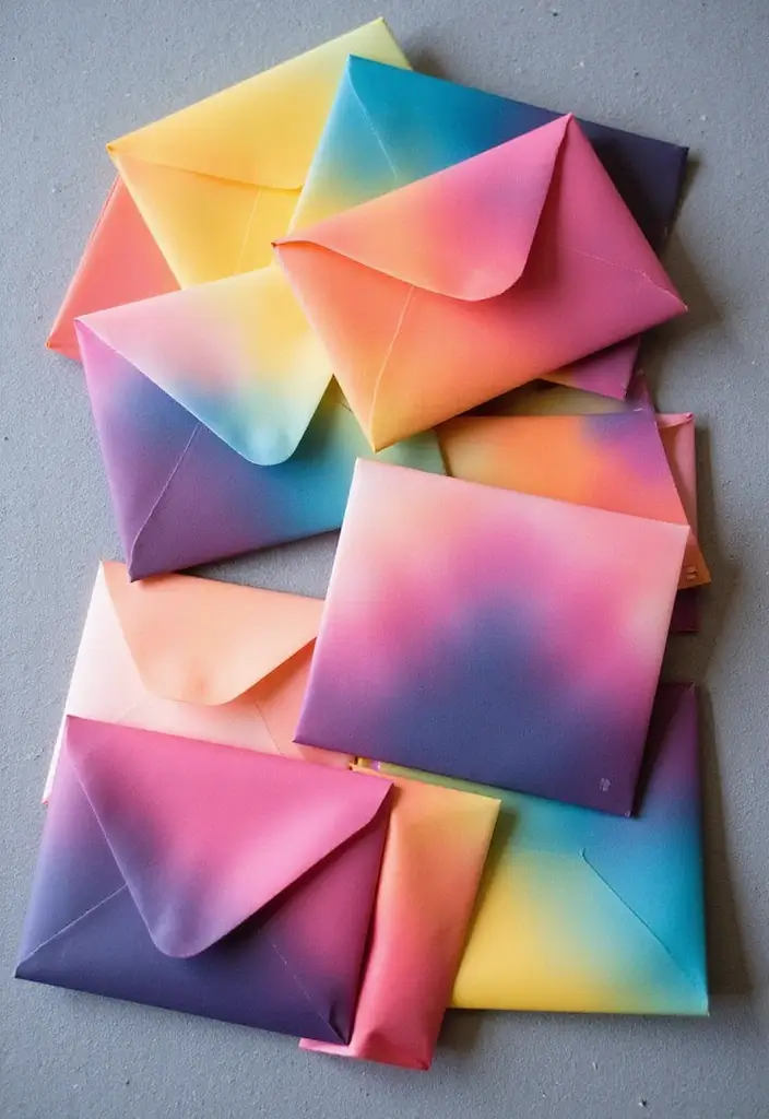 30+ Envelopes Decoration Ideas That Make Mail Fun, Cute, and Creative - 22. Gradient Effects