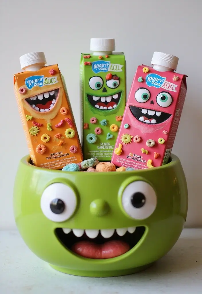 30+ Halloween Juice Box Ideas That Are Spooky Fun for Kids - 18. Cereal Monster Juice Boxes